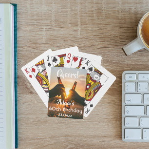 60th birthday party guys men cheers beer playing cards