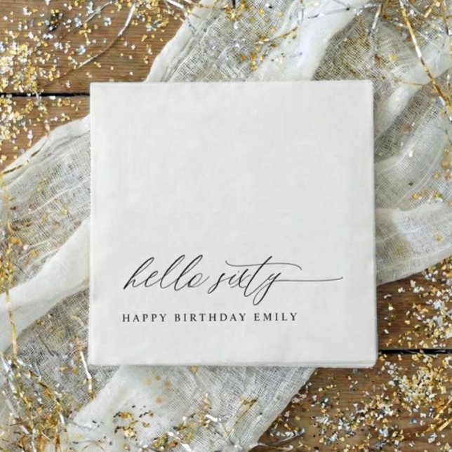 60th Birthday Party Hello 60 Modern Milestone Napkin (60th birthday party napkins - elegant modern black and white hello sixty milestone birthday decor.)