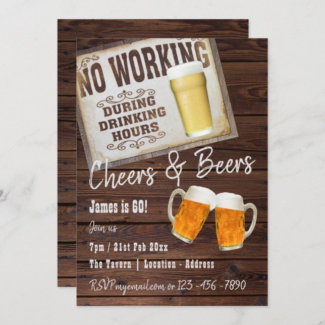 60th Birthday Party Invitation Cheers to BEERS (Front/Back)