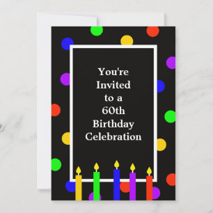 60th Birthday Party Invitation Colourful Candles