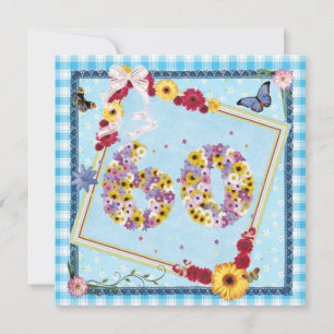 60th Birthday party Invitation flowers,butterflies
