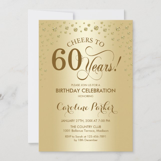 60th Birthday Party Invitation - Gold (Front)