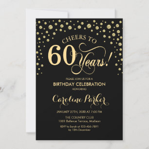 60th Birthday Party Invitation - Gold Black