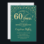 60th Birthday Party Invitation - Gold Green<br><div class="desc">60th Birthday Party Invitation.
Elegant design with faux glitter gold and green. Cheers to 60 Years! Message me if you need further customization.</div>
