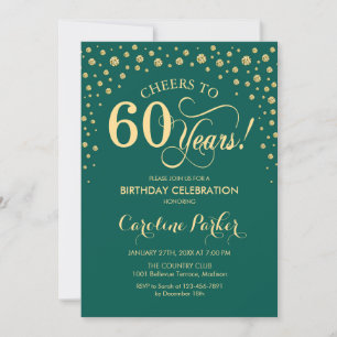 60th Birthday Party Invitation - Gold Green