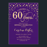 60th Birthday Party Invitation - Gold Purple<br><div class="desc">60th Birthday Party Invitation.
Elegant design with faux glitter gold and purple. Cheers to 60 Years! Message me if you need further customization.</div>