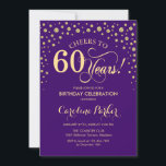 60th Birthday Party Invitation - Gold Purple<br><div class="desc">60th Birthday Party Invitation.
Elegant design with faux glitter gold and purple. Cheers to 60 Years! Message me if you need further customization.</div>