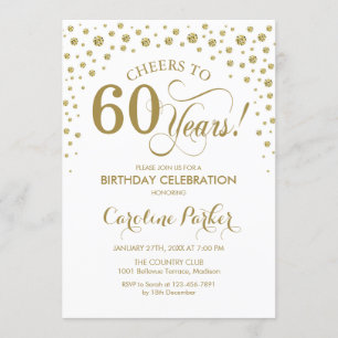 60th Birthday Party Invitation - Gold White