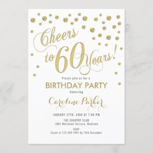 60th Birthday Party Invitation - Gold White