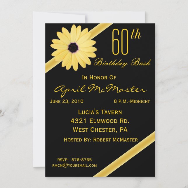 60th Birthday Party Invitation in Black & Gold (Front)