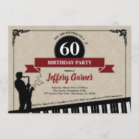 60th birthday party invitation Jazz music theme