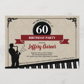 60th birthday party invitation Jazz music theme