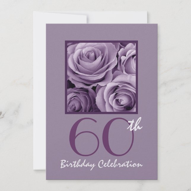 60th Birthday Party Invitation Lilac Purple Roses (Front)