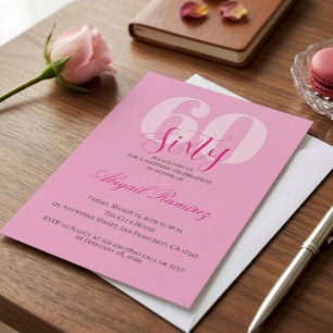 60th Birthday Party Invitation Pink Photo Custom