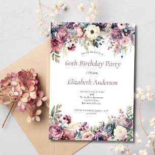 60th Birthday Party Invitation Pink Purple Florals