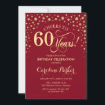 60th Birthday Party Invitation - Red Gold<br><div class="desc">60th Birthday Party Invitation.
Elegant design with faux glitter gold and dark red. Cheers to 60 Years! Message me if you need further customization.</div>