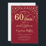 60th Birthday Party Invitation - Red Gold<br><div class="desc">60th Birthday Party Invitation.
Elegant design with faux glitter gold and dark red. Cheers to 60 Years! Message me if you need further customization.</div>