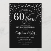 60th Birthday Party Invitation - Silver Black