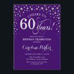 60th Birthday Party Invitation - Silver Purple<br><div class="desc">60th Birthday Party Invitation.
Elegant design with faux glitter silver and purple. Cheers to 60 Years! Message me if you need further customization.</div>