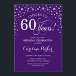 60th Birthday Party Invitation - Silver Purple<br><div class="desc">60th Birthday Party Invitation.
Elegant design with faux glitter silver and purple. Cheers to 60 Years! Message me if you need further customization.</div>