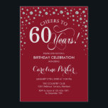 60th Birthday Party Invitation - Silver Red<br><div class="desc">60th Birthday Party Invitation.
Elegant design with faux glitter silver and dark red. Cheers to 60 Years! Message me if you need further customization.</div>
