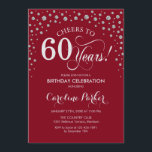 60th Birthday Party Invitation - Silver Red<br><div class="desc">60th Birthday Party Invitation.
Elegant design with faux glitter silver and dark red. Cheers to 60 Years! Message me if you need further customization.</div>