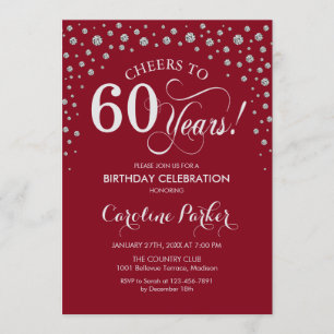 60th Birthday Party Invitation - Silver Red