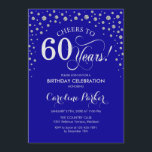 60th Birthday Party Invitation - Silver Royal Blue<br><div class="desc">60th Birthday Party Invitation.
Elegant design with faux glitter silver and royal blue. Cheers to 60 Years! Message me if you need further customization.</div>