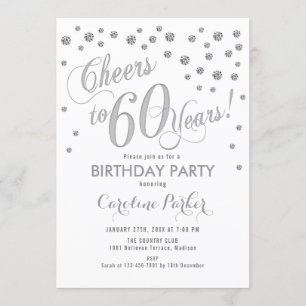 60th Birthday Party Invitation - Silver White