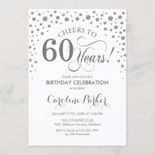 60th Birthday Party Invitation - Silver White