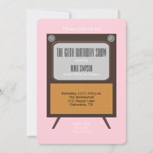 60th Birthday Party Invitation TV on Pink