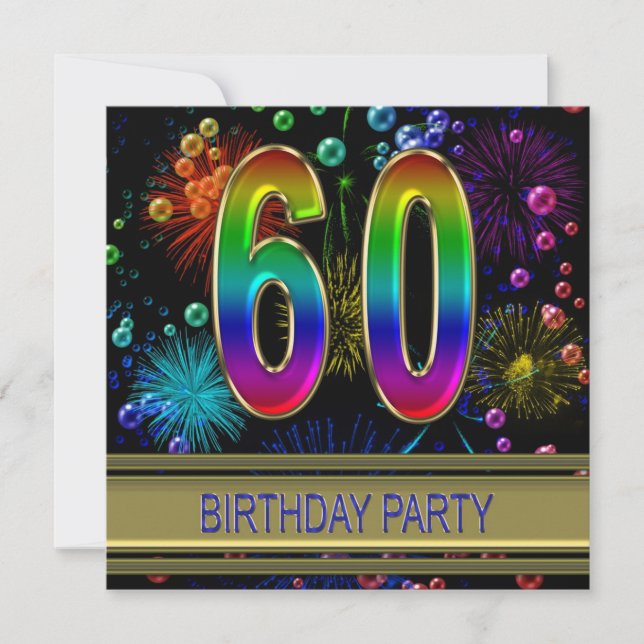 60th Birthday party Invitation with bubbles (Front)