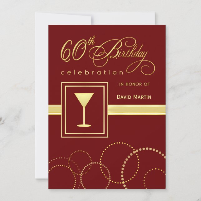60th Birthday Party Invitations - Burgundy & Gold (Front)