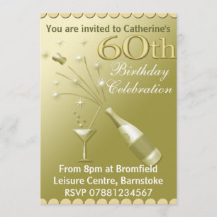 60th Birthday Party Invitations - Gold