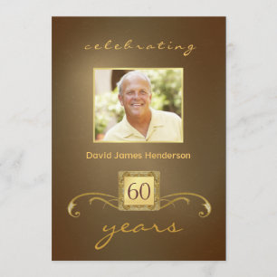 60th Birthday Party Invitations - Gold Monogram