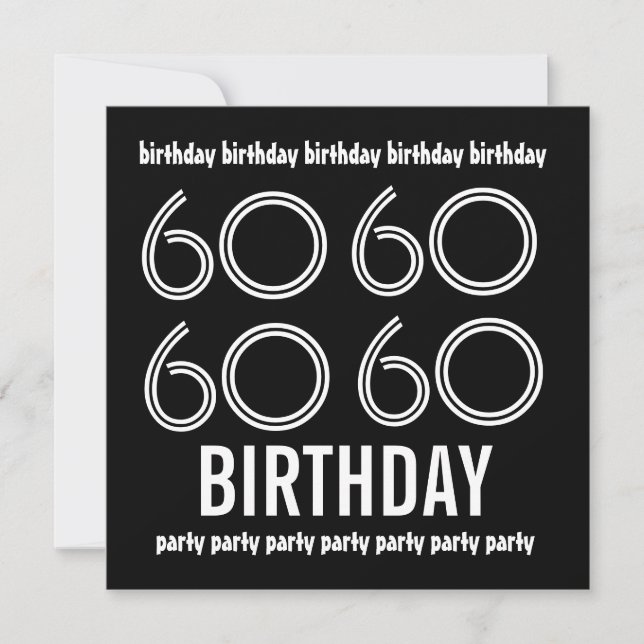 60th Birthday Party Invite Black White W1183 (Front)