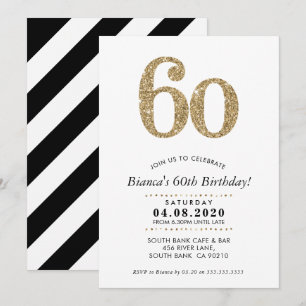 60TH BIRTHDAY PARTY INVITE modern gold glitter
