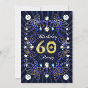 60th birthday party invite with masses of jewels