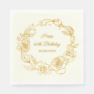 60th Birthday Party Luxe Gold Rose Ivory Cocktail Napkin