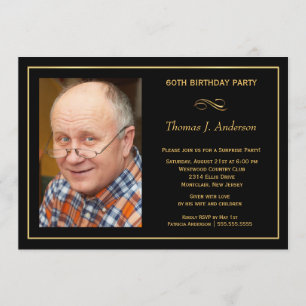 60th Birthday Party Man's Black & Gold Invitation