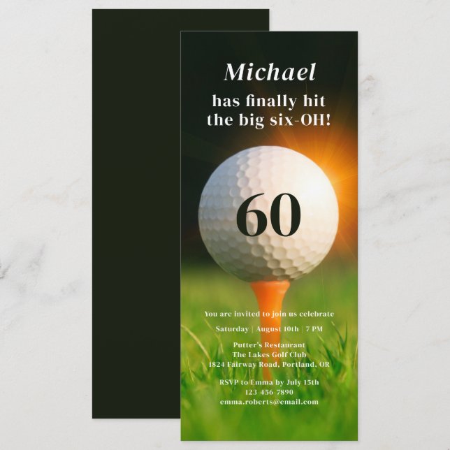 60th Birthday Party Modern Adult Golf Sixty Invitation (Front/Back)