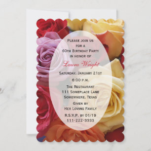 60th Birthday Party Multi Colour Roses Invitation