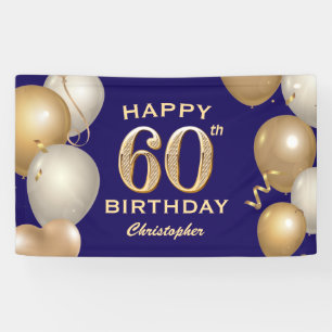 60th Birthday Party Navy Blue and Gold Balloons Banner