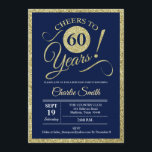 60th Birthday Party - Navy Gold ANY YEAR Invitation<br><div class="desc">60th Birthday Party Invitation in faux glitter gold and navy blue. Cheers to 60 years!
Please message us if you need further customization.</div>