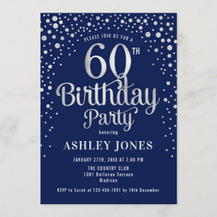 60th Birthday Party - Navy & Silver Invitation