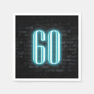 60th Birthday Party Neon Sign on Brick Wall  Napkin