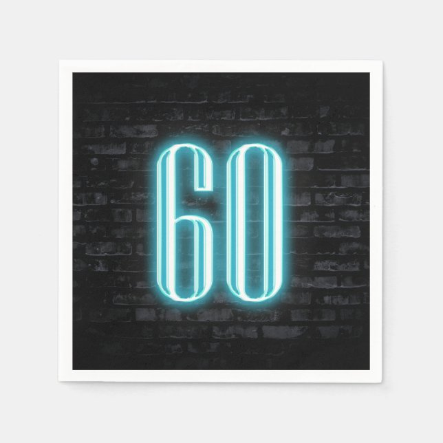 60th Birthday Party Neon Sign on Brick Wall  Napkin (Front)