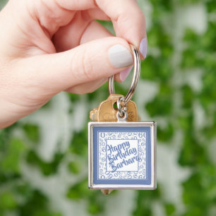 60th Birthday Party Number Pattern Blue White Key Ring