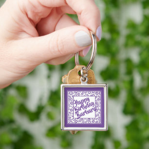 60th Birthday Party Number Pattern  Purple White Key Ring