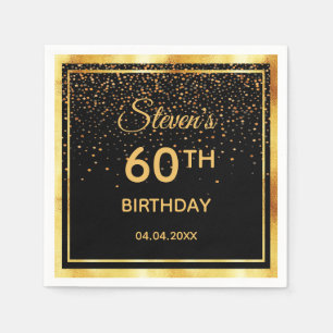 60th birthday party on classic black gold confetti napkin